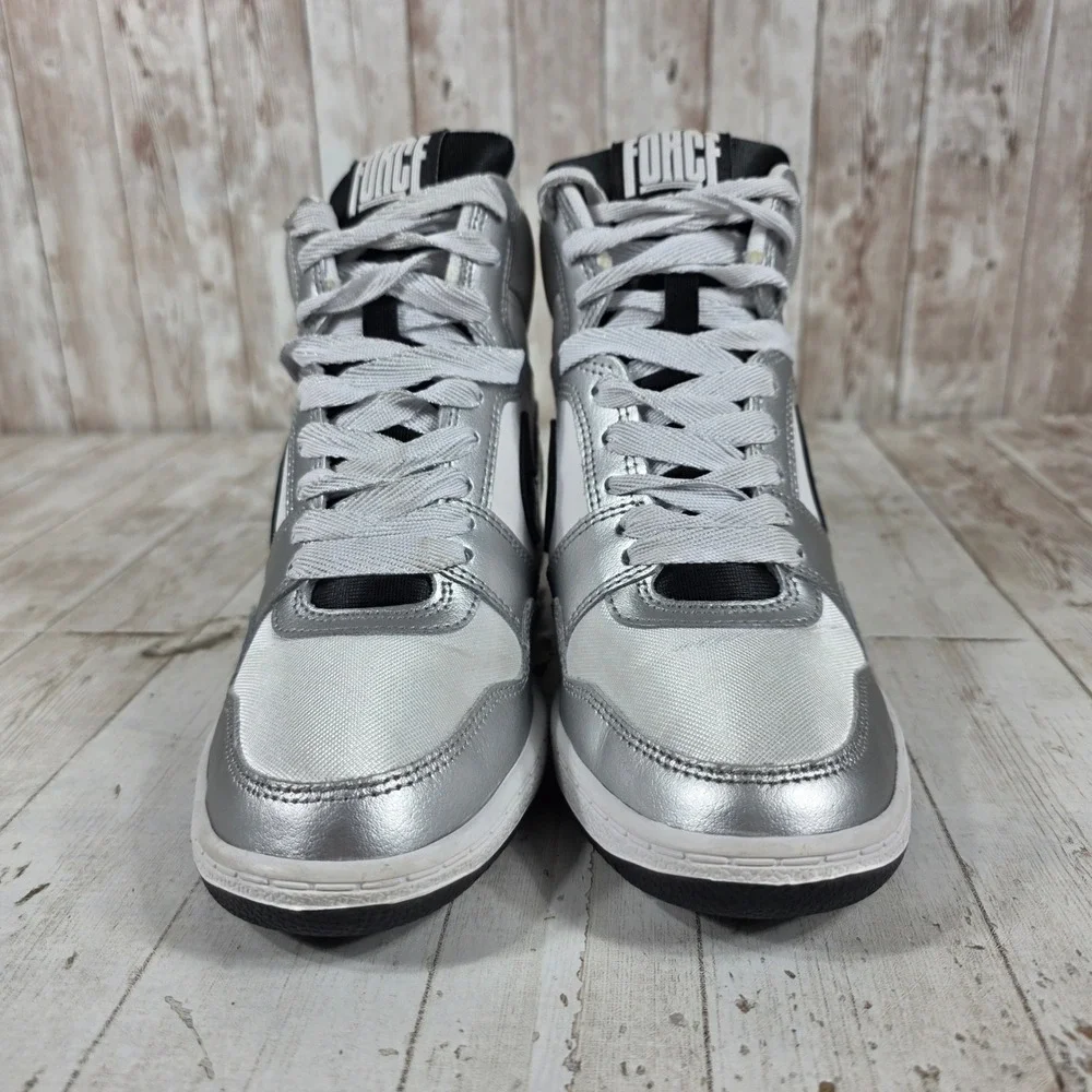 Nike Force Sky High Metallic Silver White Black Wedge 629746-100 Womens 7